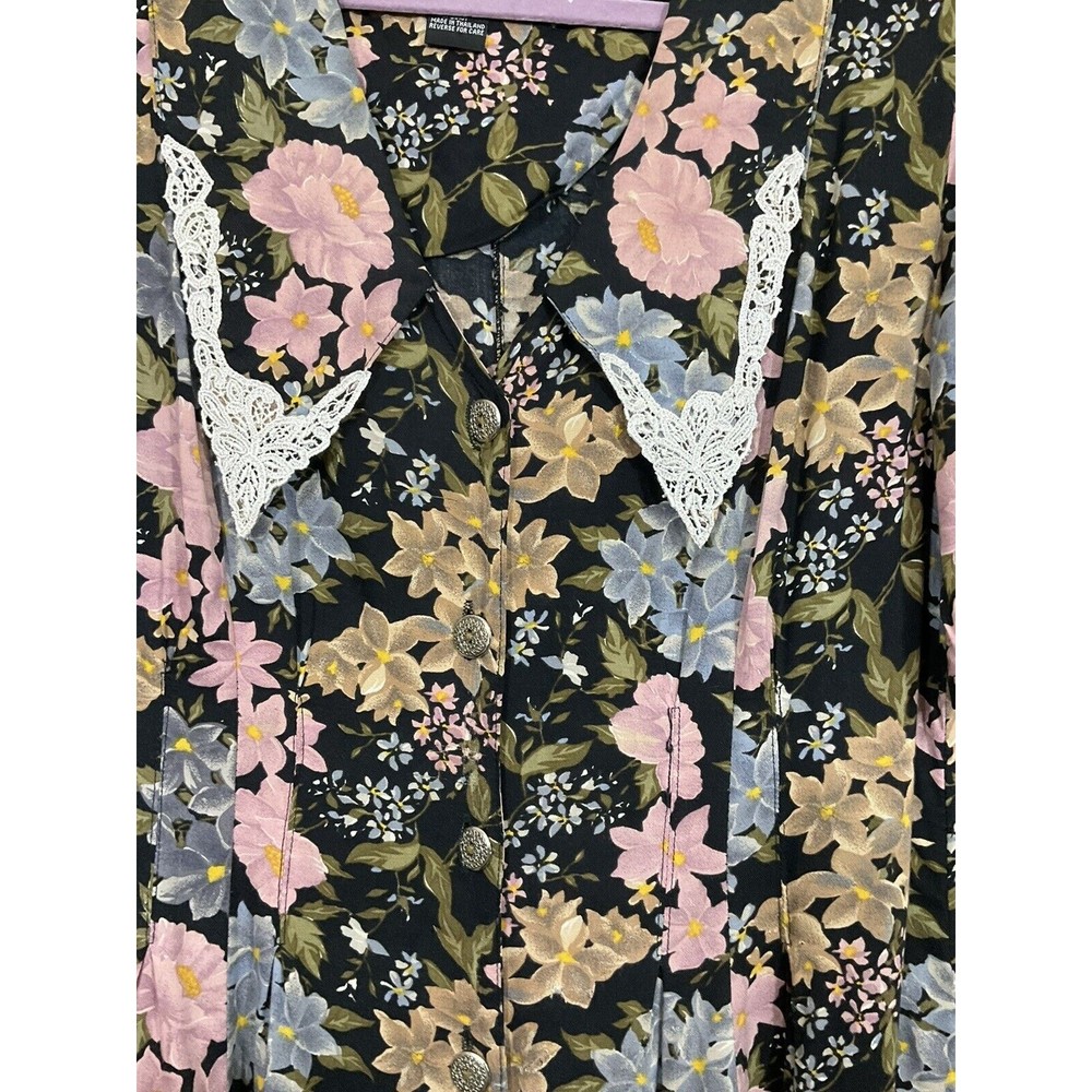 VTG Womens Floral Button Up Maxi Dress L 90s Retro Cottagecore Lace Prairiecore - Picture 3 of 6
